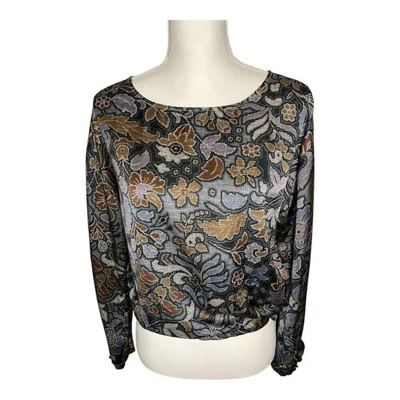 Ann Taylor Women’s Small Floral Gathered Waist Cropped Long Sleeved Top - Picture 1 of 4